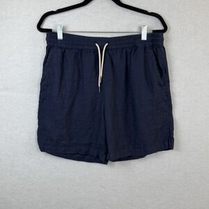 Quince Mens 100% European Linen 7" Drawstring Beach Shorts Deep Navy Sz M